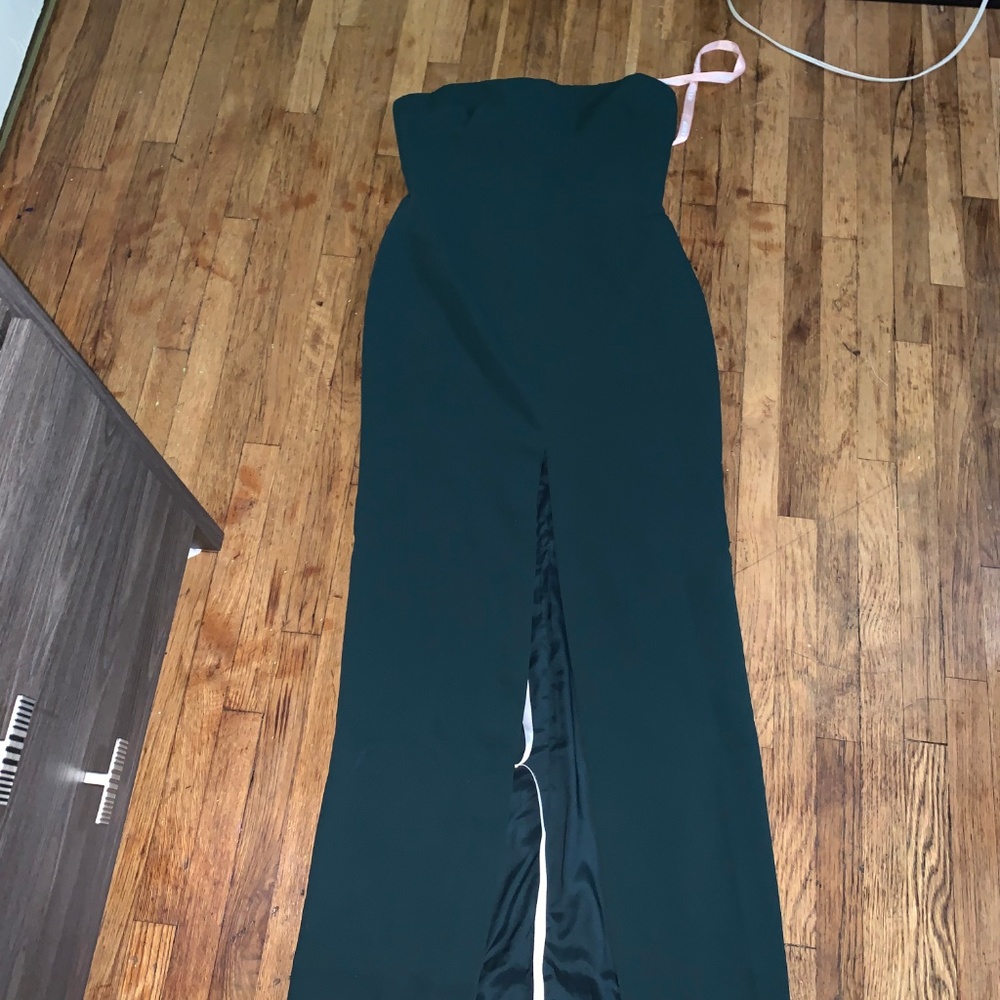 HOLLY EVERGREEN SLIT FRONT STRAPLESS MAXI DRESS - - Picture 2 of 4